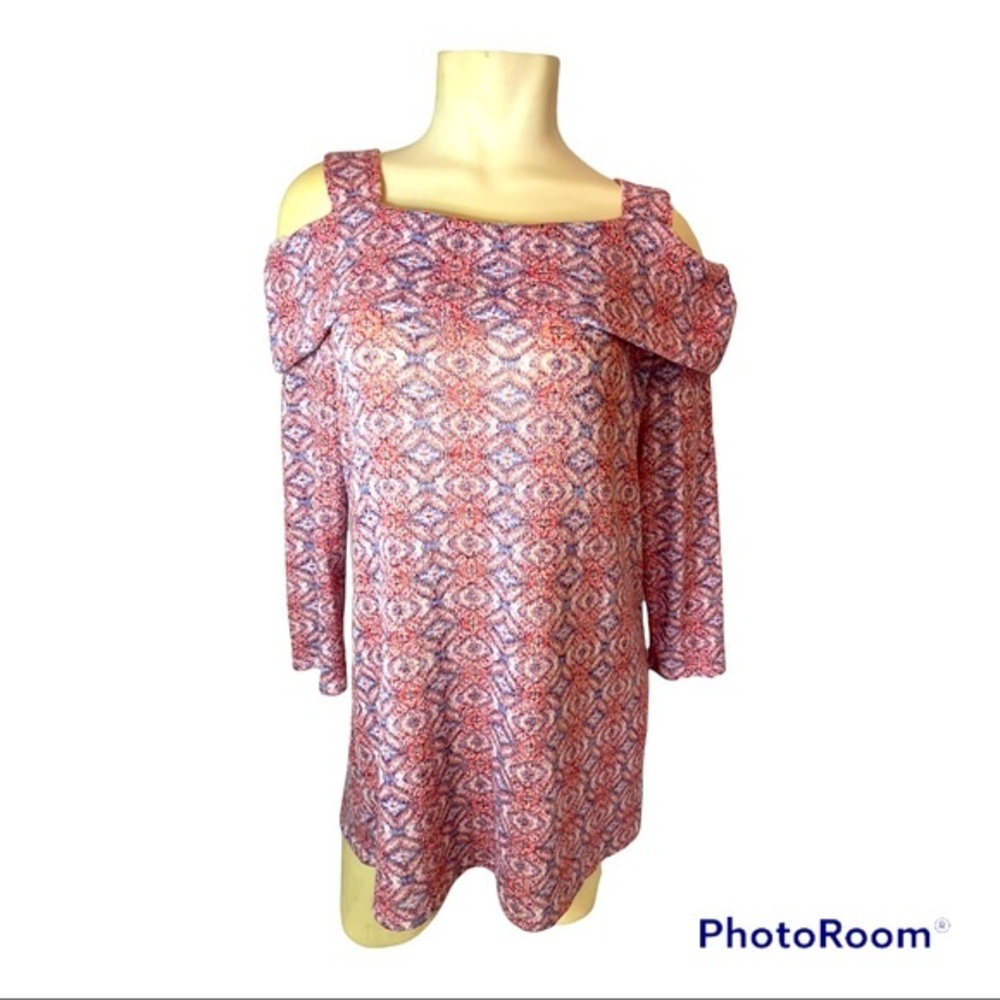 Peck & Peck Off The Shoulder Print Sweater Size L